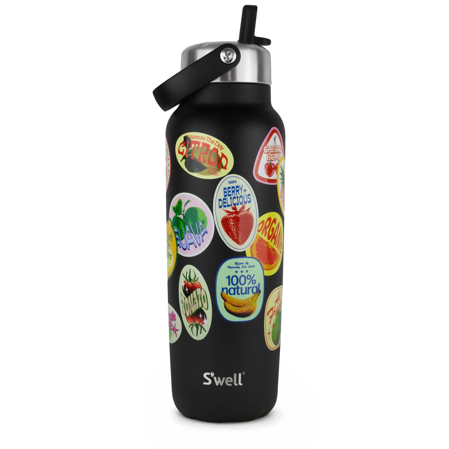 explorer-with-flip-straw-lid-40oz-e6 01_Swell_Fruit_Stand_Stamp_Pattern_Onyx_Black_Front.jpg
